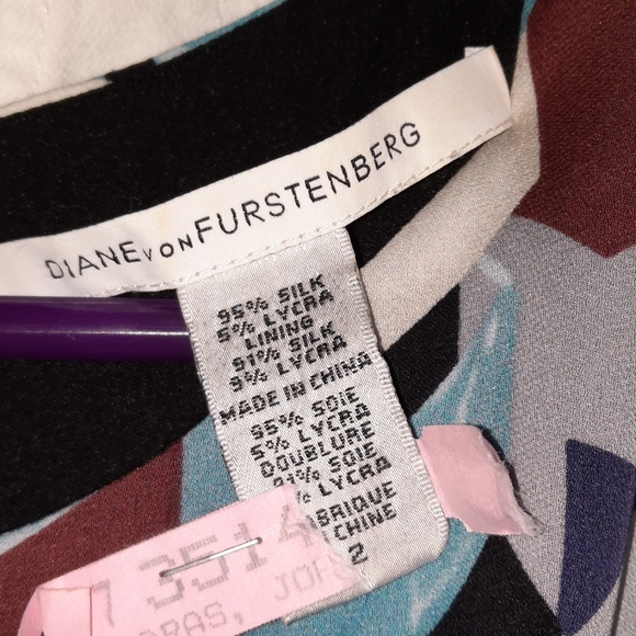 DVF Silk Geometric Print Dress Blue Cube Sheath Diane Von Furstenberg Sz 2 XS S - Picture 7 of 8